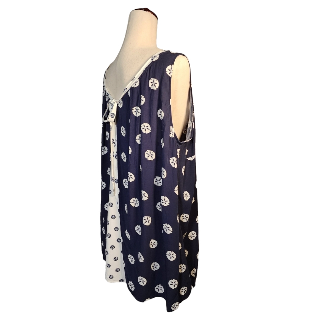 KAARI Blue Sand Dollar Apron Back Swing Tank Blue/White 100% Rayon Breathable 2X